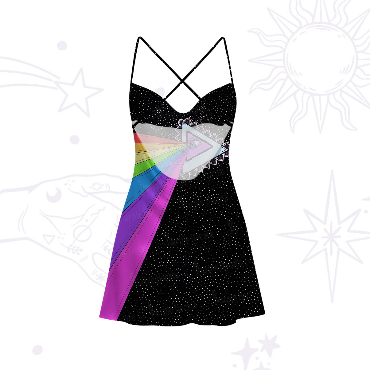 Purplehecate Prism of Rainbow Satin Cross Back Mini Dress