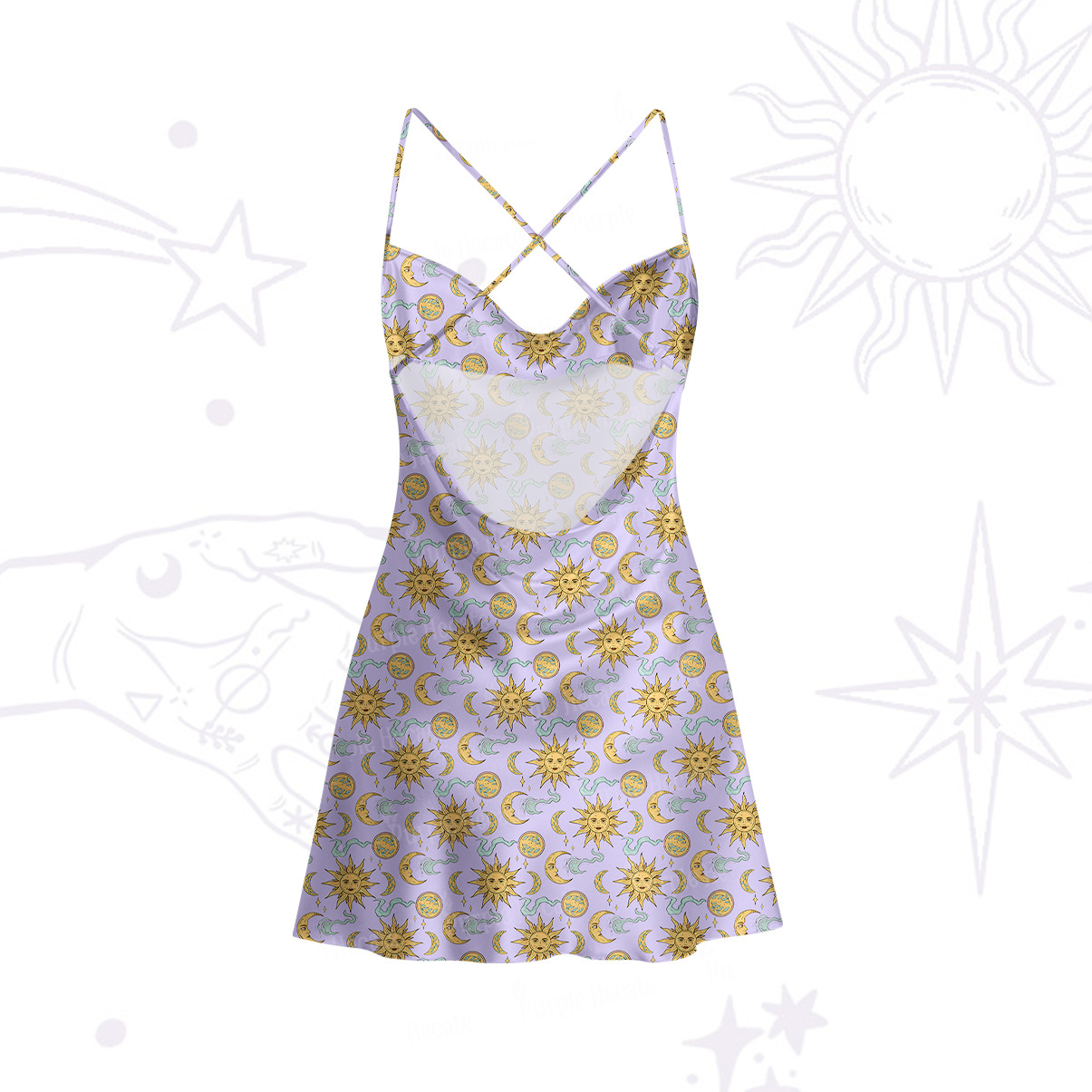 Purplehecate Magic of Sun and Moon Satin Cross Back Mini Dress
