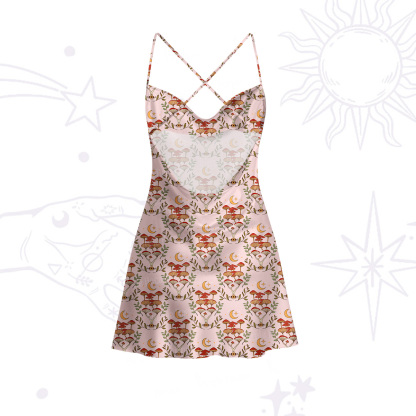 Purplehecate Psychedelic Mushrooms Satin Cross Back Mini Dress