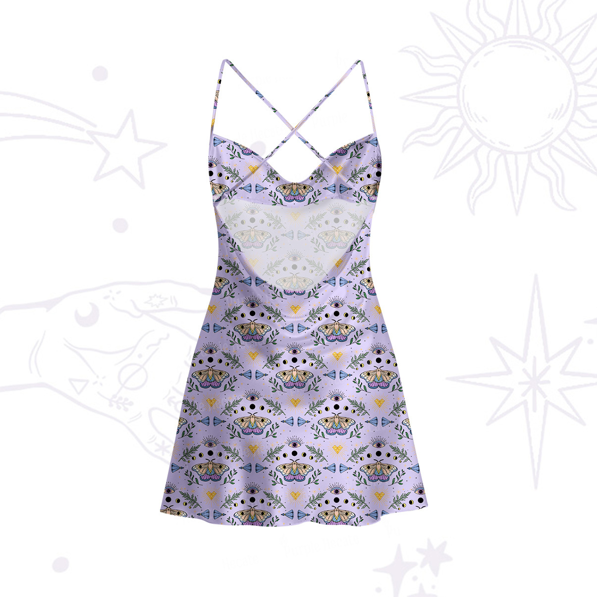 Purplehecate Luna Moth Witch Satin Cross Back Mini Dress