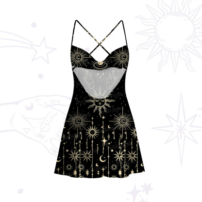 Purplehecate Solar Oracle Satin Cross Back Mini Dress