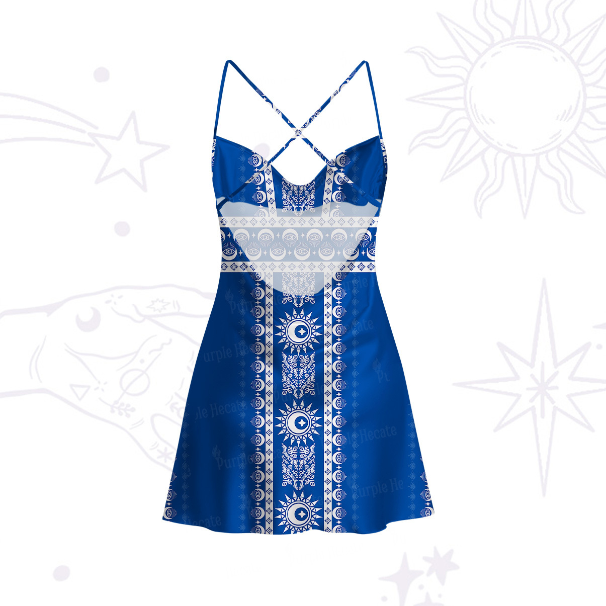 Purplehecate Visionary Sun Satin Cross Back Mini Dress