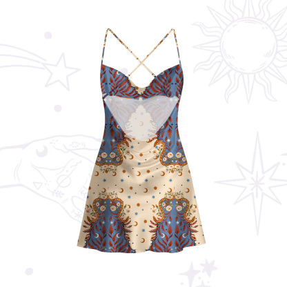 Purplehecate Celestial Ascension Satin Cross Back Mini Dress