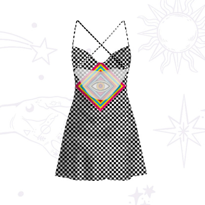 Purplehecate Eye of Illusion Satin Cross Back Mini Dress