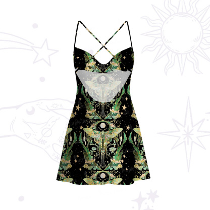 Purplehecate Moon Moth Rave Satin Cross Back Mini Dress