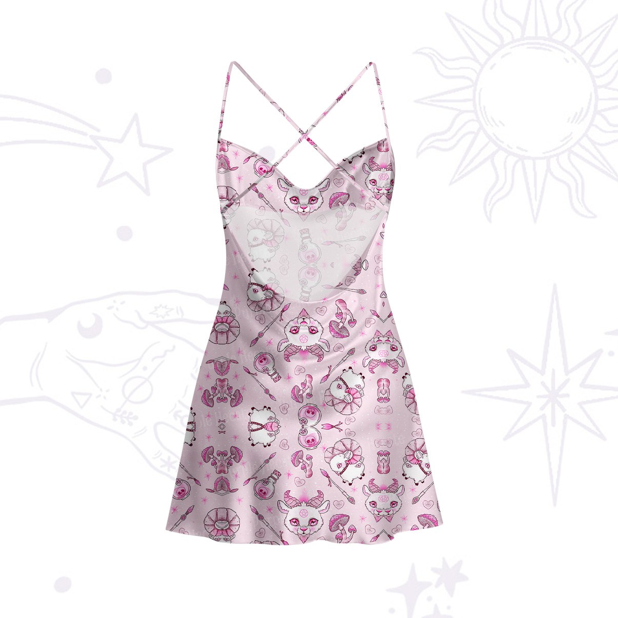 Purplehecate Pastel Occult Goat Satin Cross Back Mini Dress