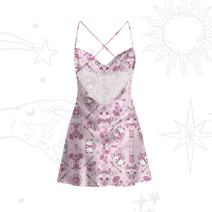 Purplehecate Pastel Occult Goat Satin Cross Back Mini Dress
