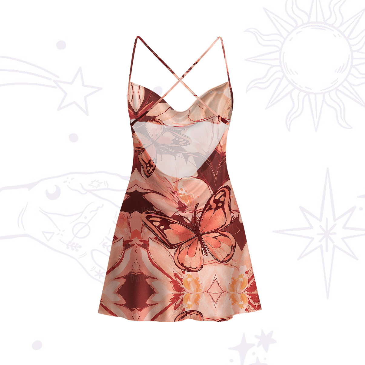 Purplehecate Metamorphosis Spell Satin Cross Back Mini Dress