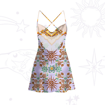 Purplehecate Solar Whispers Witch Satin Cross Back Mini Dress