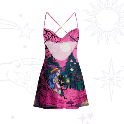 Purplehecate The Witch and Her Familia Satin Cross Back Mini Dress