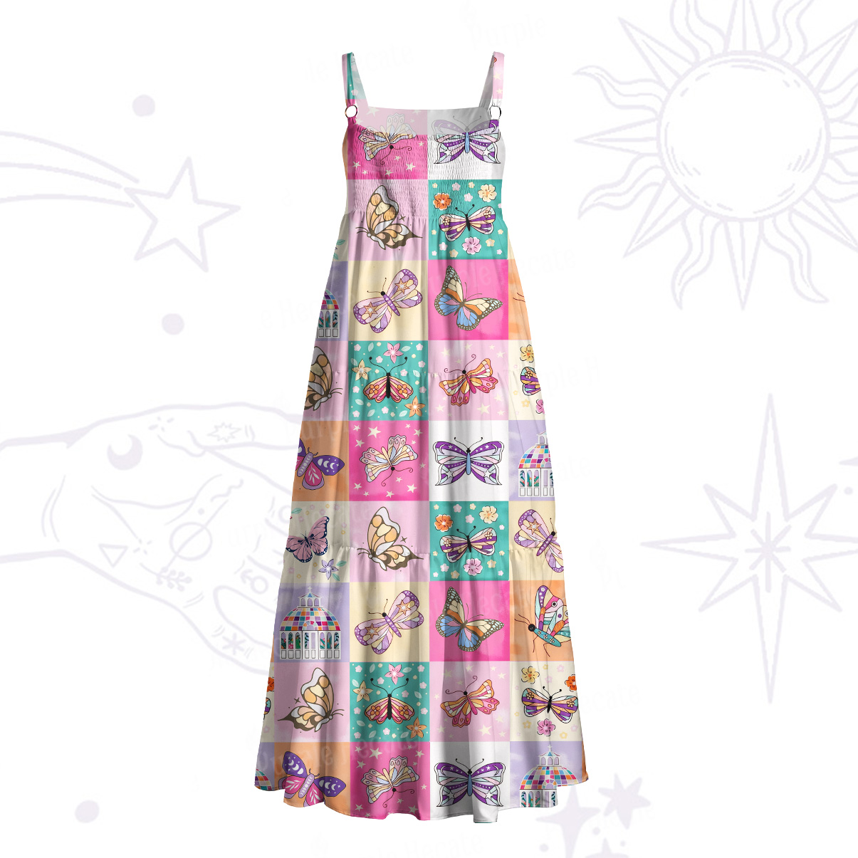 Purplehecate Dreamy Butterfly Garden Wide Straps Maxi Dress