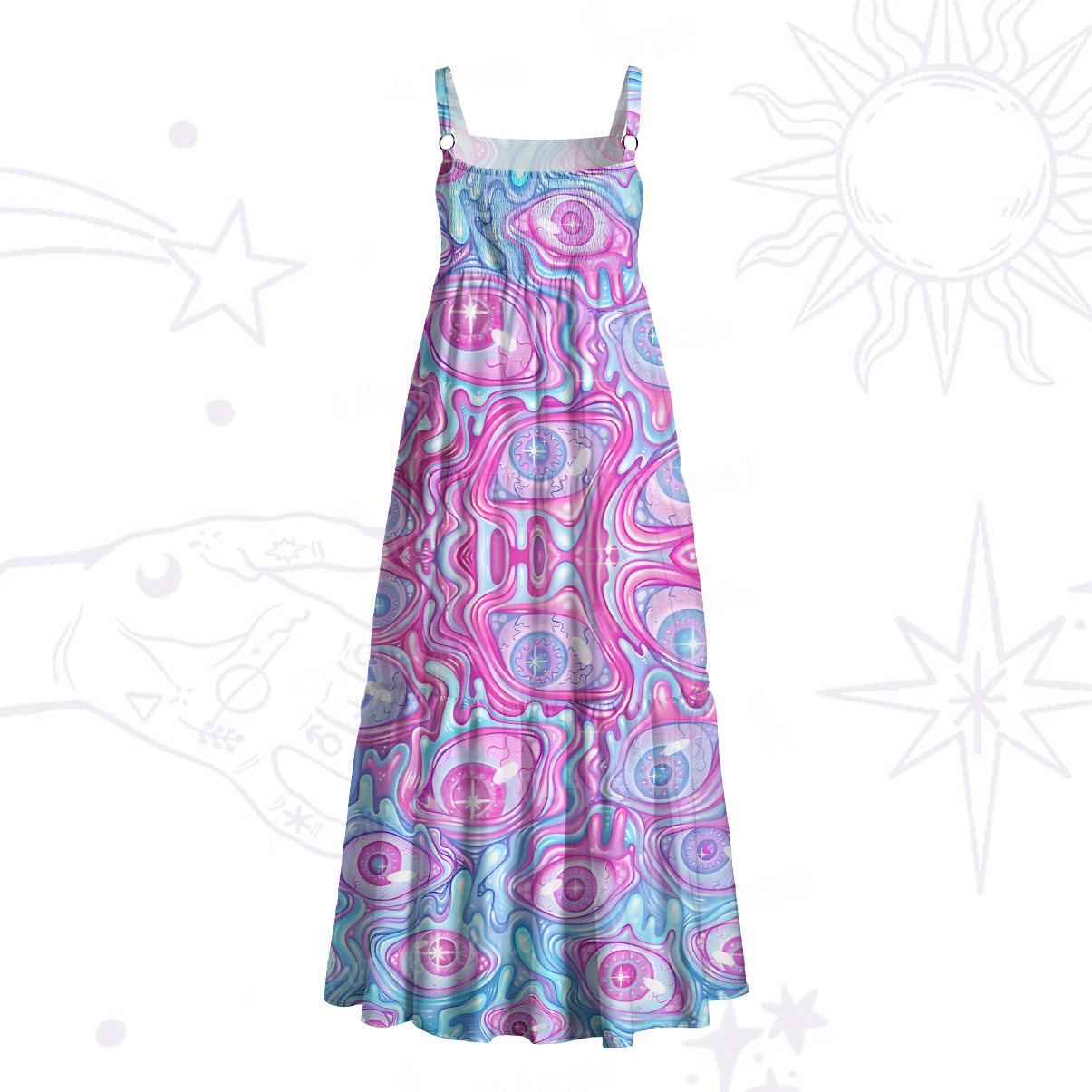 Purplehecate Pastel Flow Ocular Wide Straps Maxi Dress