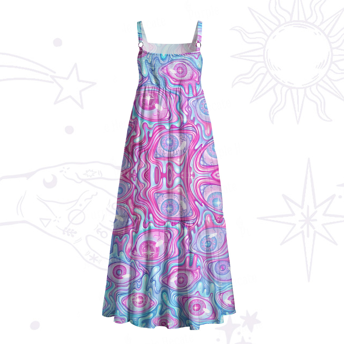 Purplehecate Pastel Flow Ocular Wide Straps Maxi Dress
