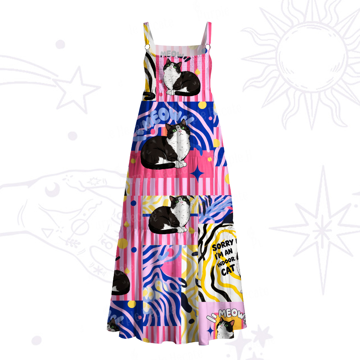 Purplehecate Sorry I Can't Go I'm an Indoor Cat Wide Straps Maxi Dress
