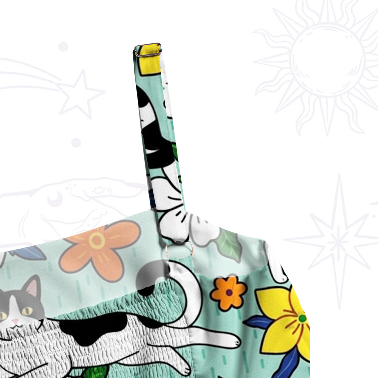 Purplehecate Enchanted Spring Whispering Cat Wide Straps Maxi Dress