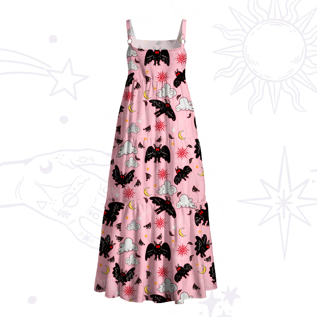 Purplehecate Cryptid Mothman Wide Straps Maxi Dress