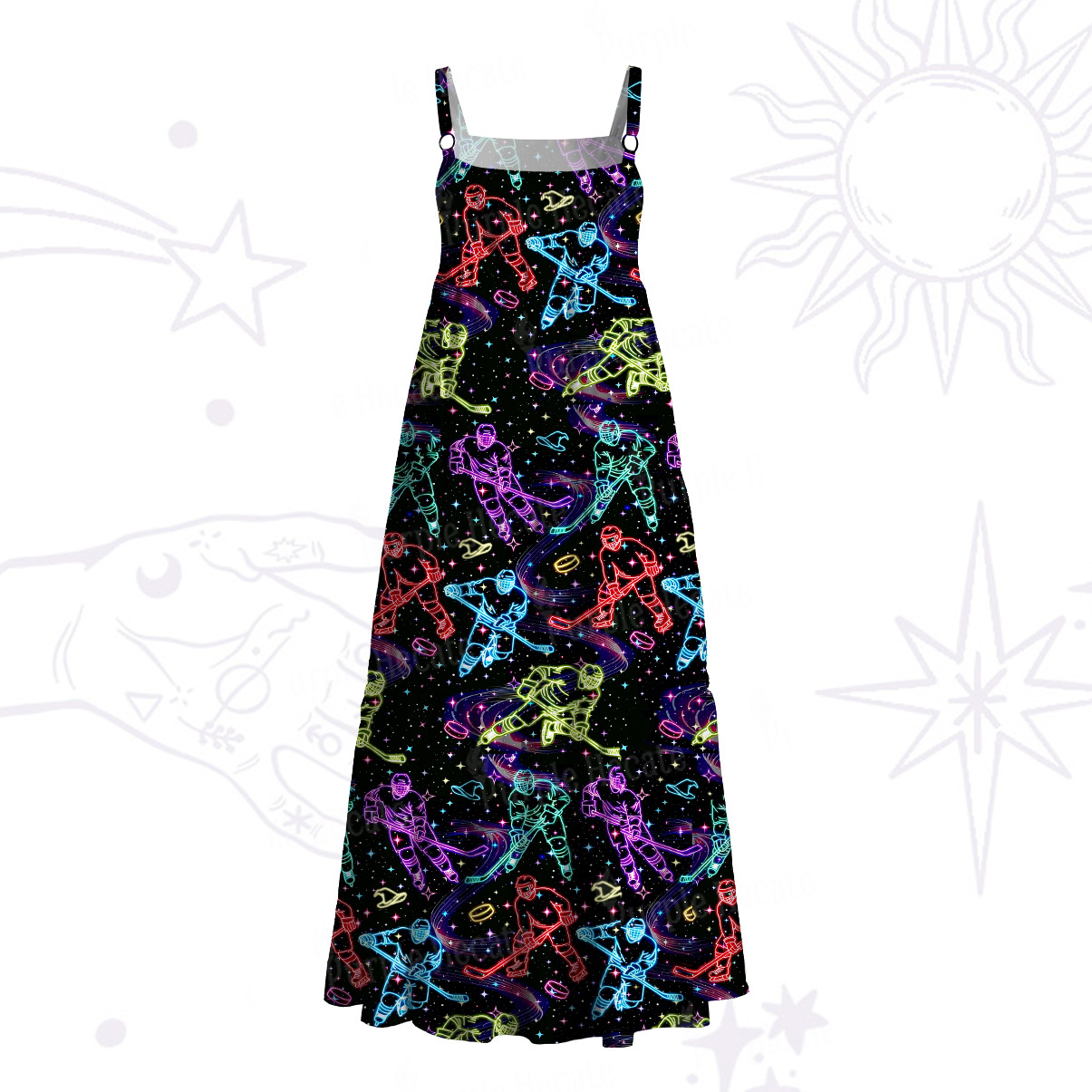 Purplehecate Neon Night Hockey Wide Straps Maxi Dress