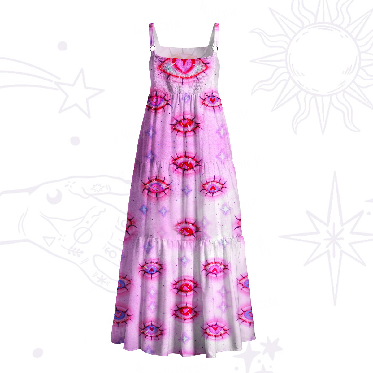 Purplehecate Mystic Love-Eye Wide Straps Maxi Dress