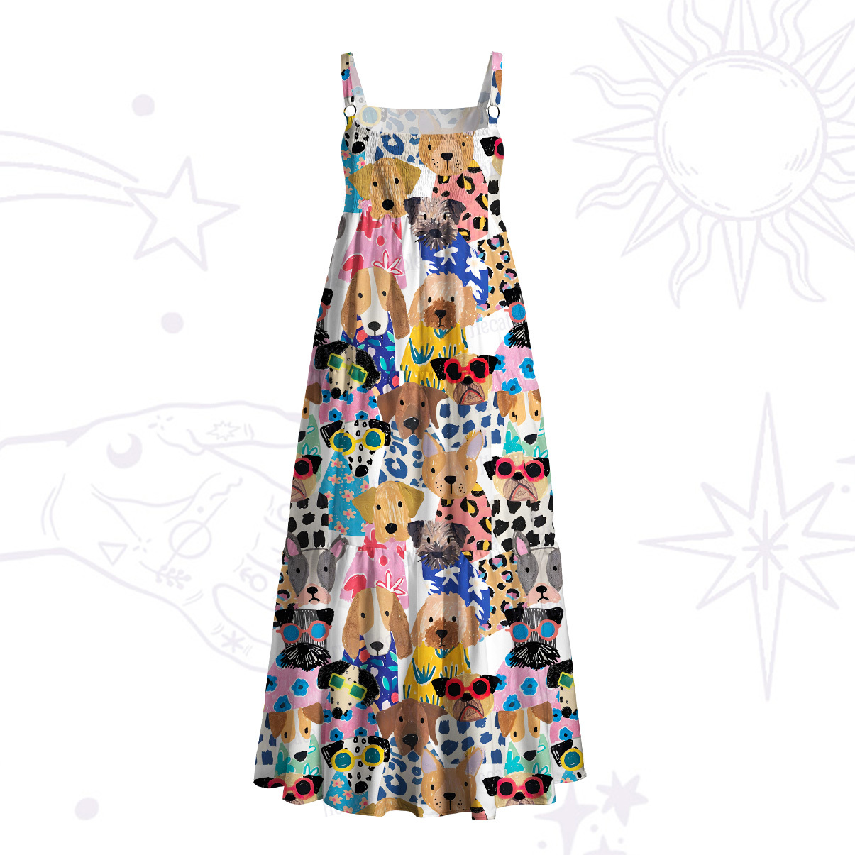 Purplehecate Puppy Parade Wide Straps Maxi Dress