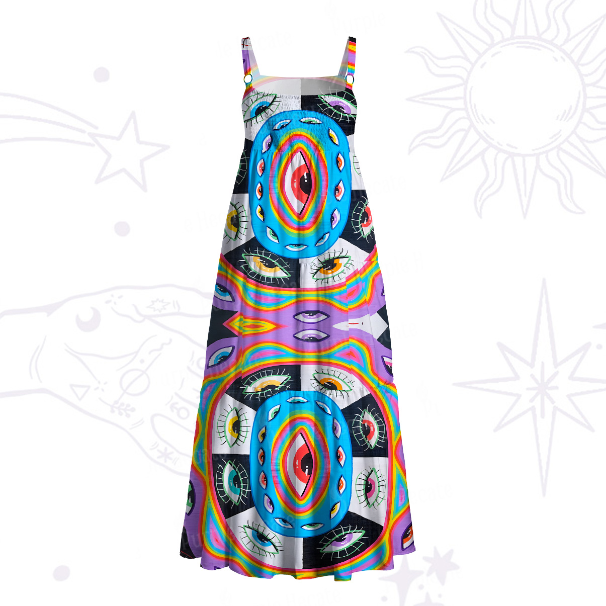 Purplehecate Chromatic Dreamwave Eye Wide Straps Maxi Dress