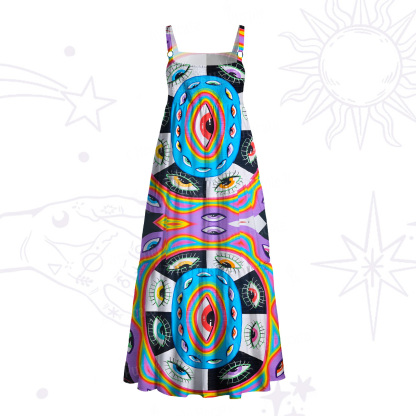 Purplehecate Chromatic Dreamwave Eye Wide Straps Maxi Dress