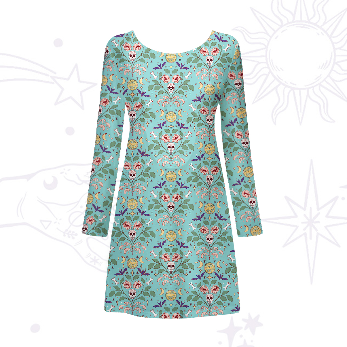 Purplehecate Gothic Floral Skeleton Beachwear Cover-Up Dress