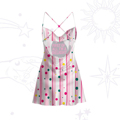 Purplehecate First Of All I'm A Delight Cat Satin Cross Back Mini Dress