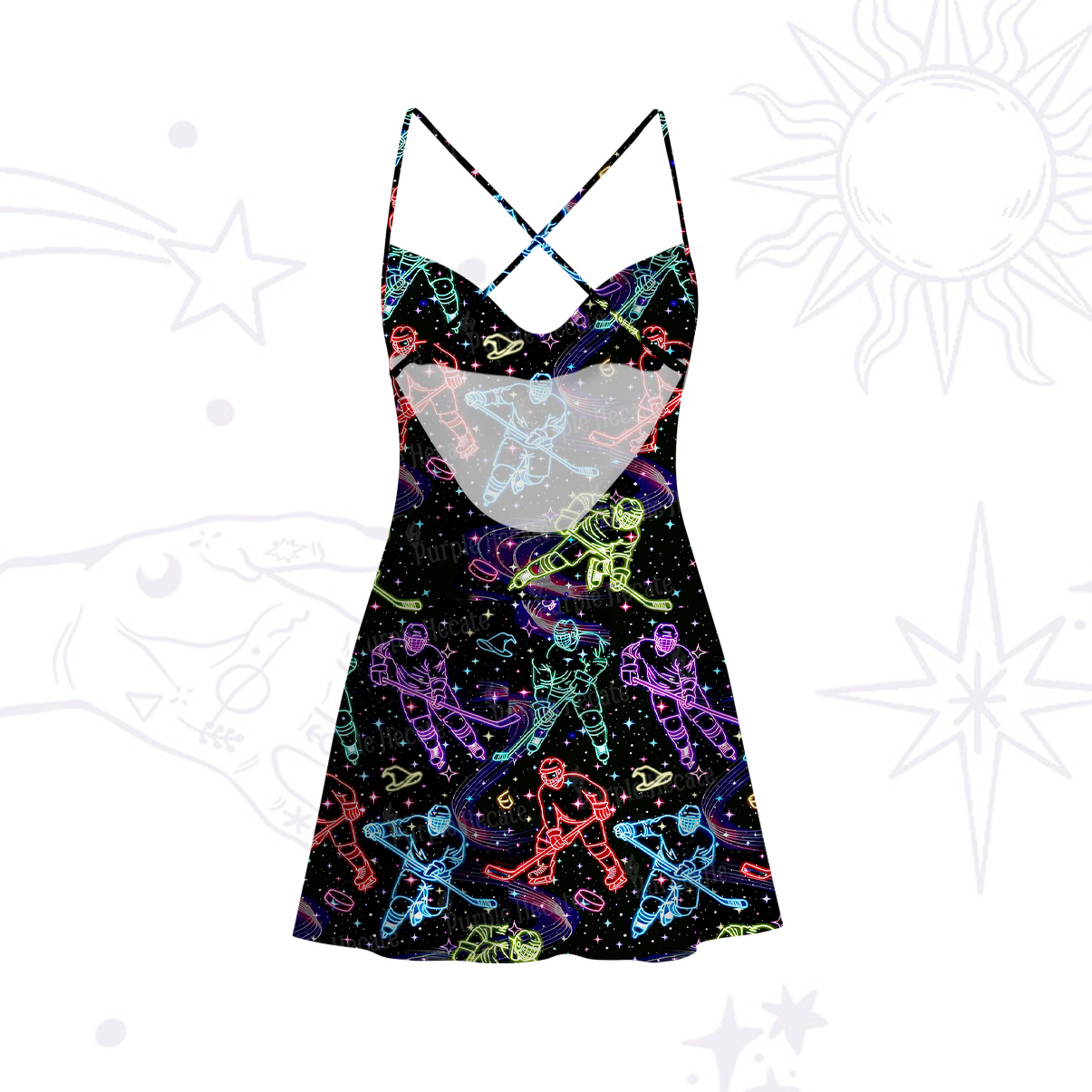 Purplehecate Neon Night Hockey Satin Cross Back Mini Dress