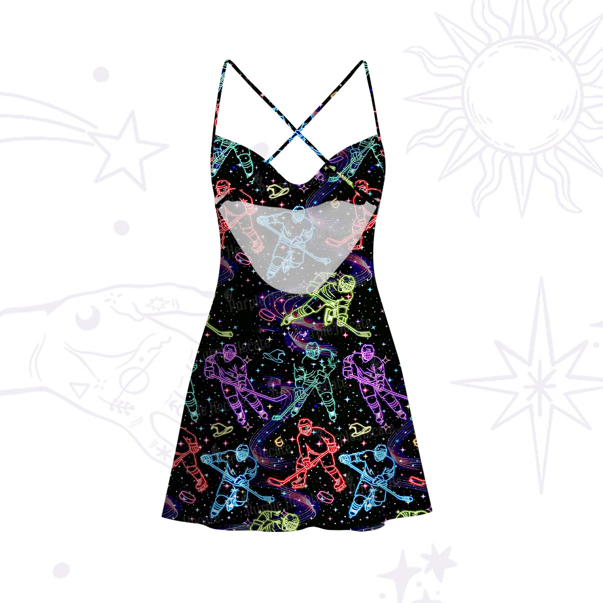 Purplehecate Neon Night Hockey Satin Cross Back Mini Dress