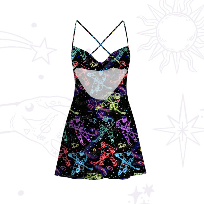 Purplehecate Neon Night Hockey Satin Cross Back Mini Dress