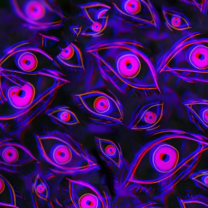 Purplehecate Psychedelic Eyes Satin Cross Back Mini Dress