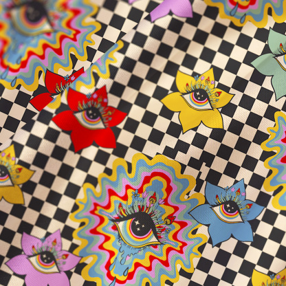 Purplehecate Trippy Vision Satin Cross Back Mini Dress