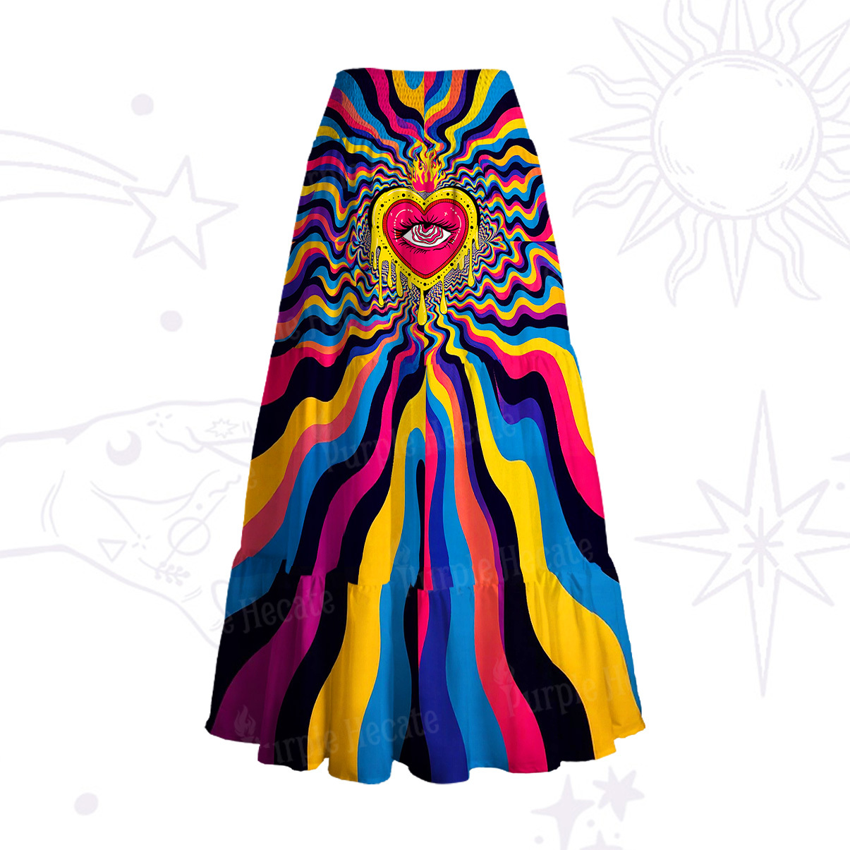 Purplehecate Trippy Rainbow Heart Eye Convertible Maxi Skirt