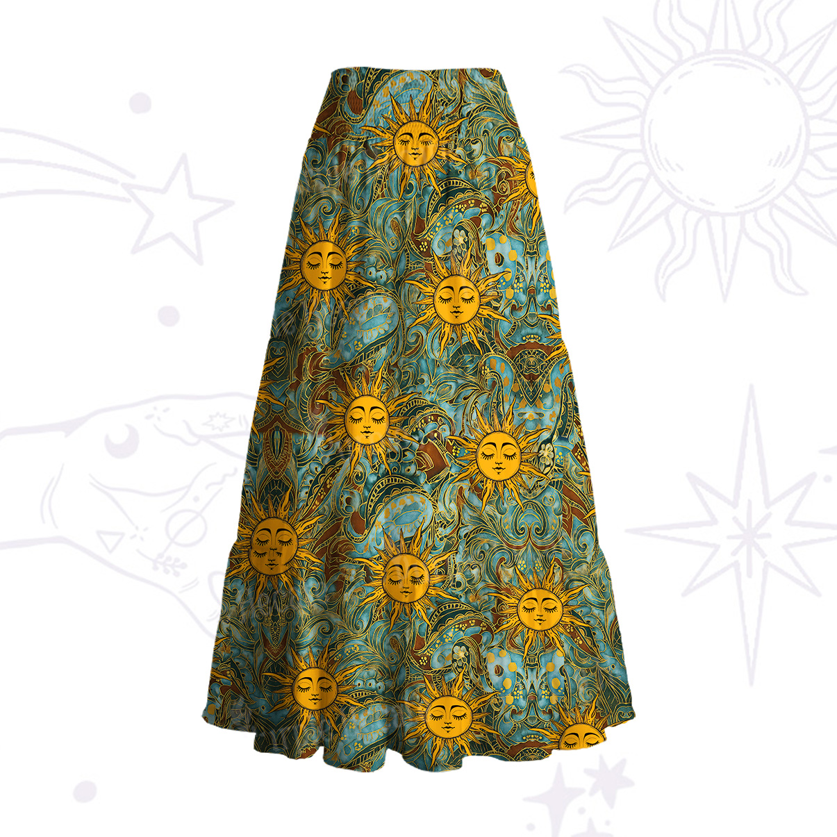 Purplehecate Golden Sun Wheel Convertible Maxi Skirt