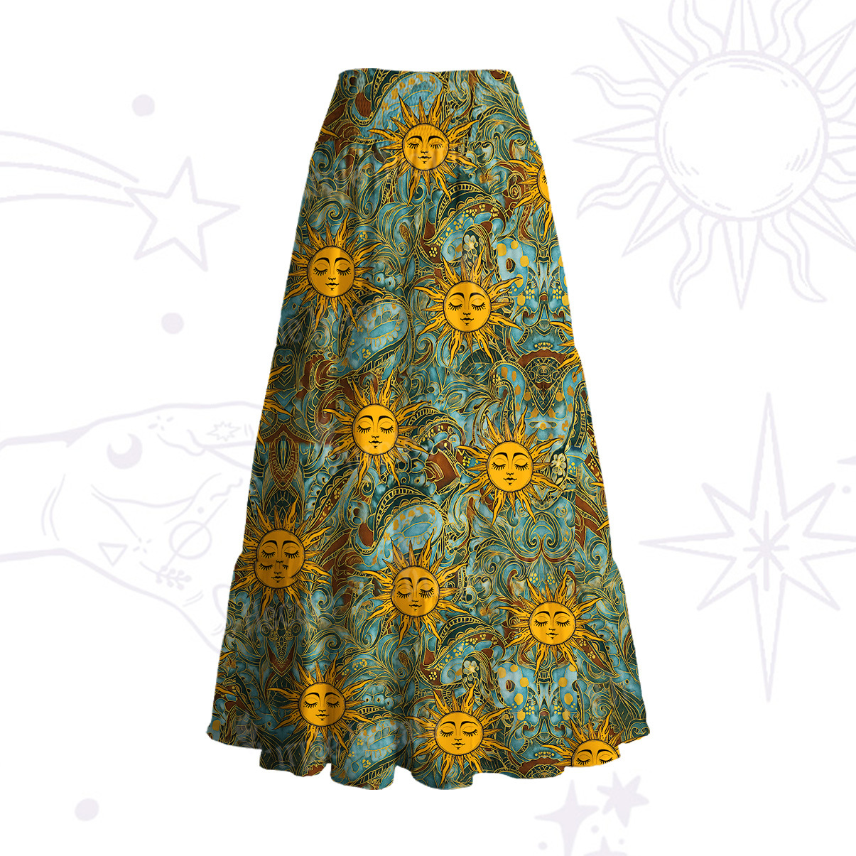 Purplehecate Golden Sun Wheel Convertible Maxi Skirt