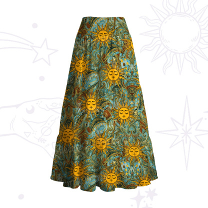 Purplehecate Golden Sun Wheel Convertible Maxi Skirt