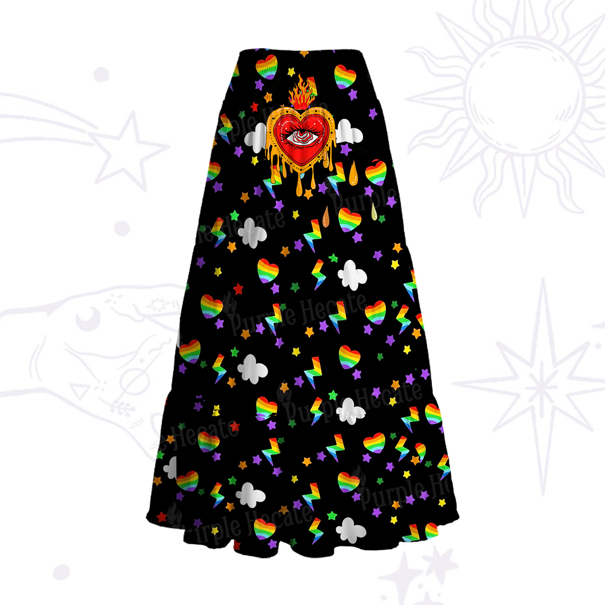 Purplehecate Rainbow Sacred Heart All Seeing Eye Pride Convertible Maxi Skirt
