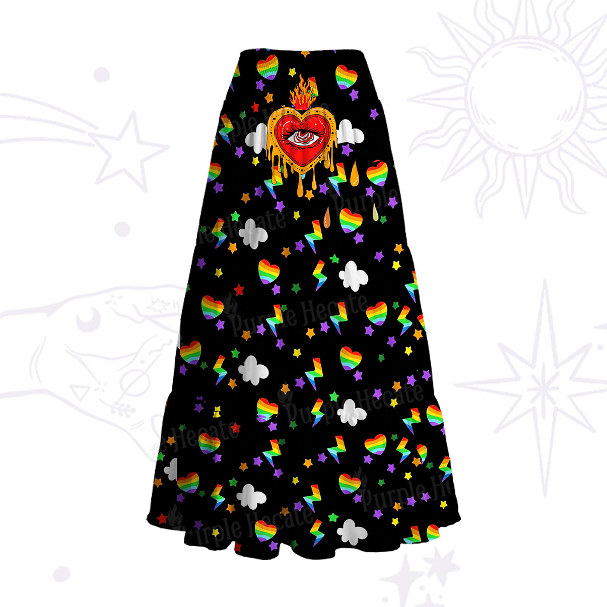 Purplehecate Rainbow Sacred Heart All Seeing Eye Pride Convertible Maxi Skirt