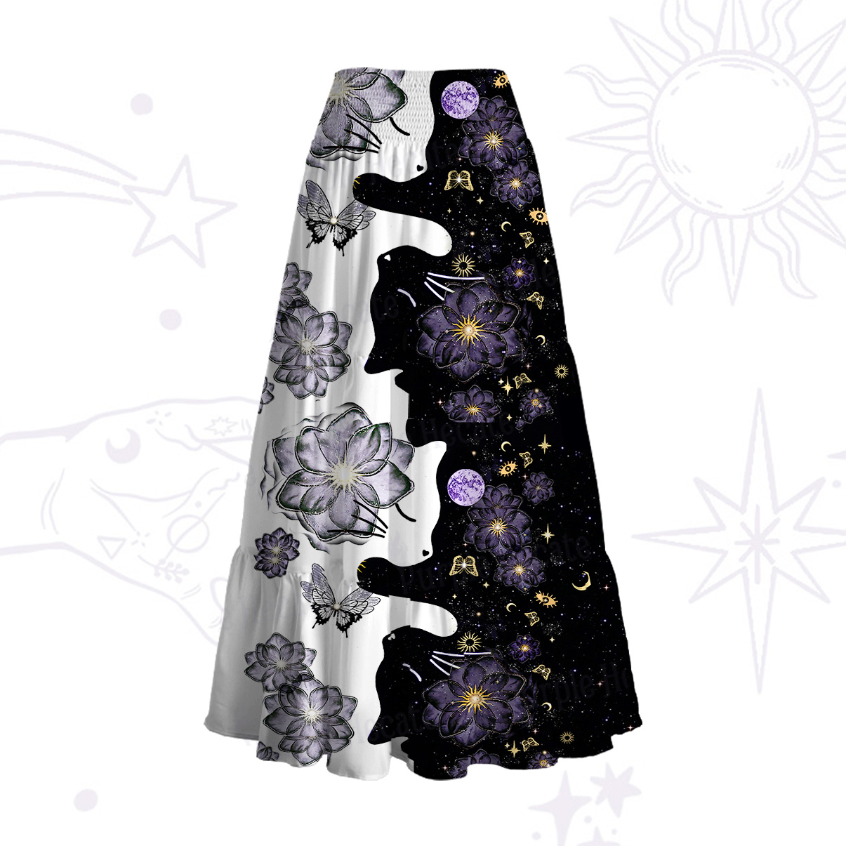 Purplehecate Starlit Cats & Butterflies Convertible Maxi Skirt