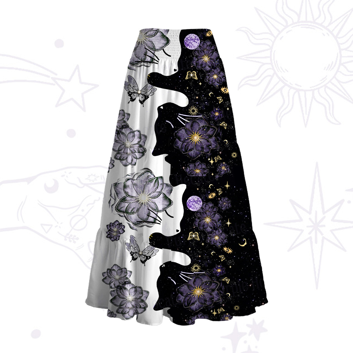 Purplehecate Starlit Cats & Butterflies Convertible Maxi Skirt