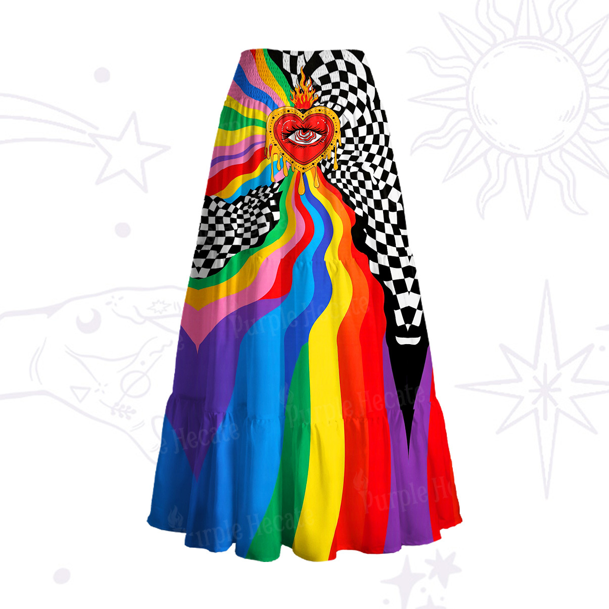 Purplehecate Trippy Rainbow Heart Eye Convertible Maxi Skirt