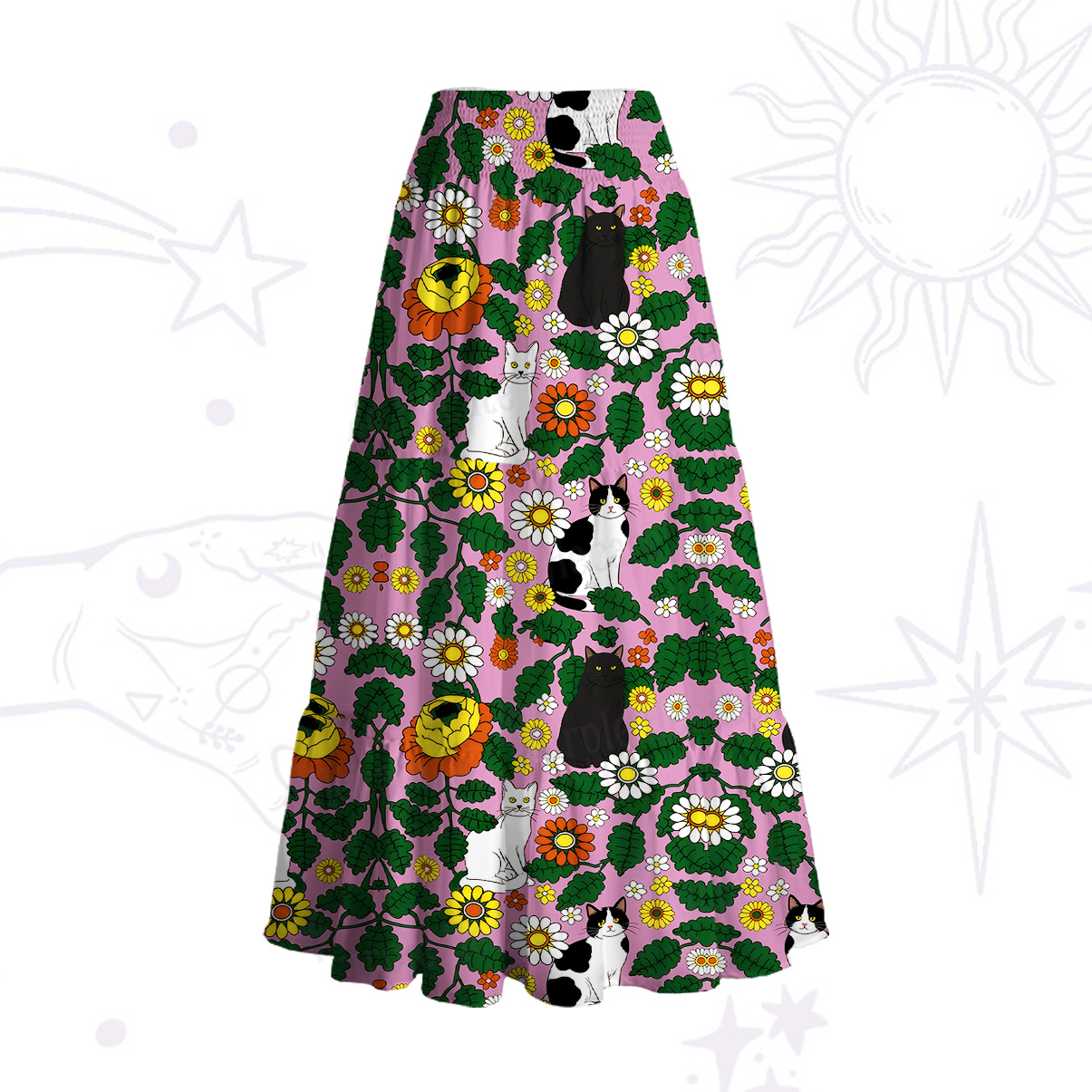 Purplehecate Daisy Cat  Garden Convertible Maxi Skirt
