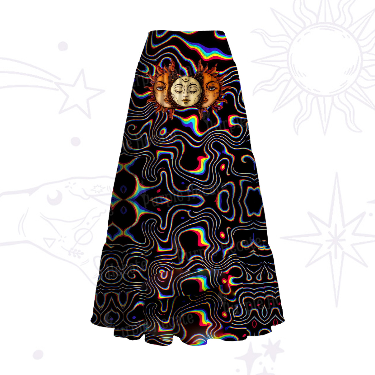 Purplehecate Psychedelic Sun and Moon Convertible Maxi Skirt