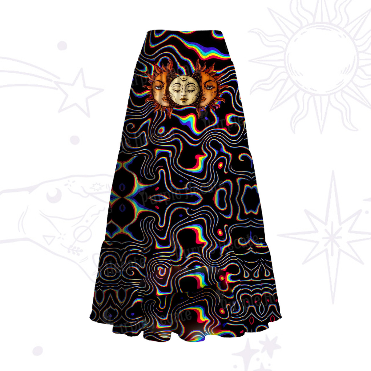 Purplehecate Psychedelic Sun and Moon Convertible Maxi Skirt