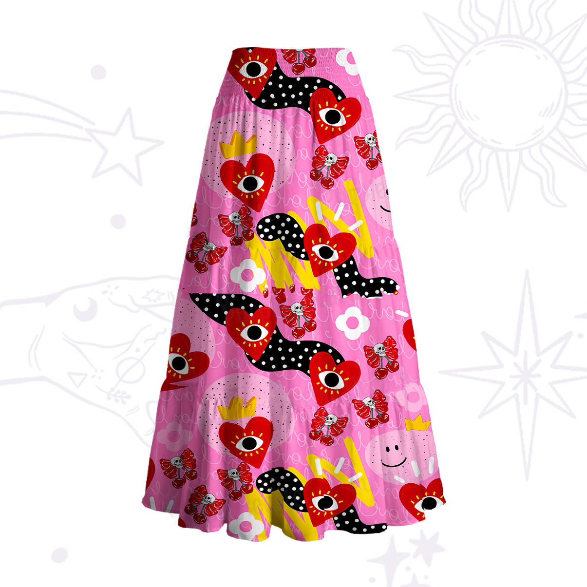 Purplehecate Evil Eye Heart Convertible Maxi Skirt
