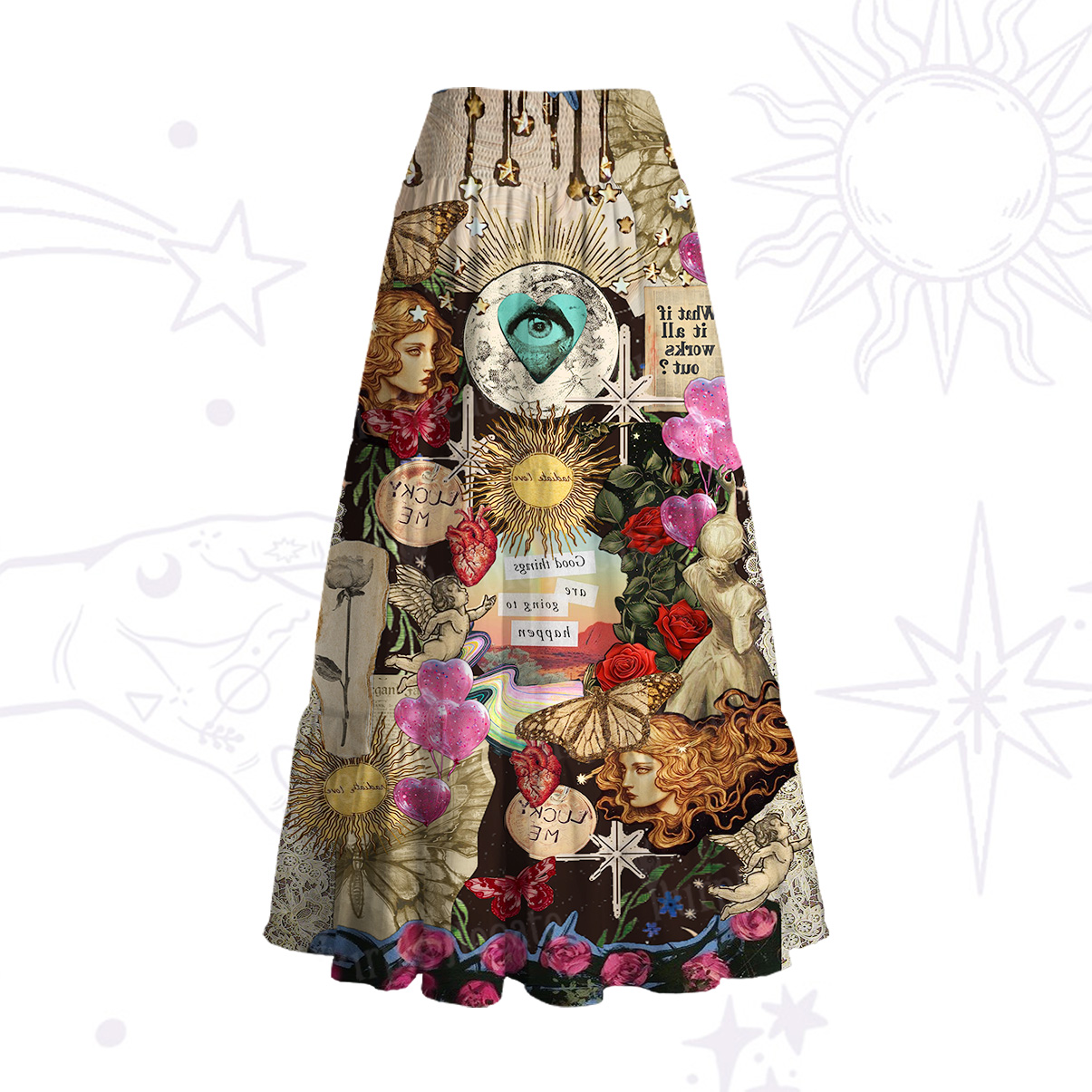 Purplehecate Lucky Me Sacred Heart Eye Convertible Maxi Skirt