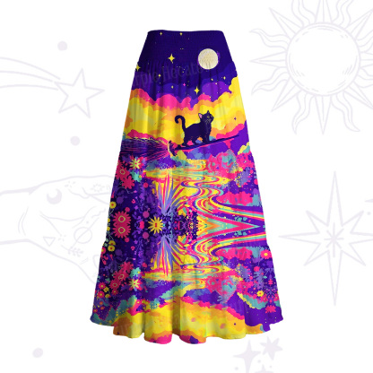 Purplehecate Midnight Cosmic Cat Fantasy Convertible Maxi Skirt