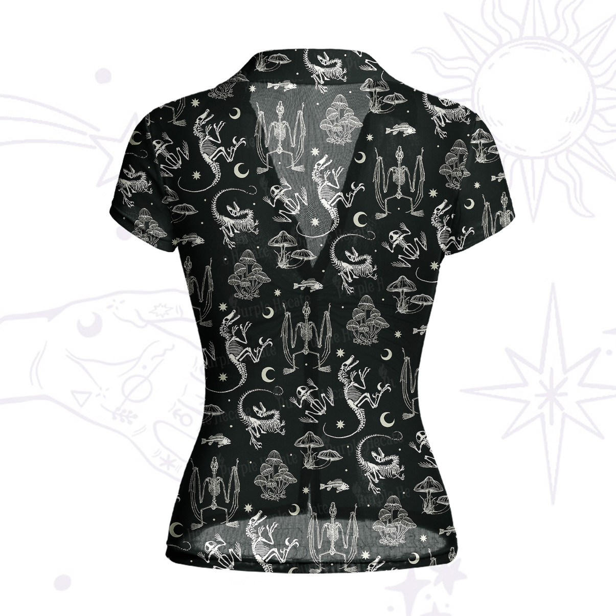 Purplehecate Prehistoric Fantasy Mesh Button Up Top