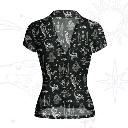 Purplehecate Prehistoric Fantasy Mesh Button Up Top