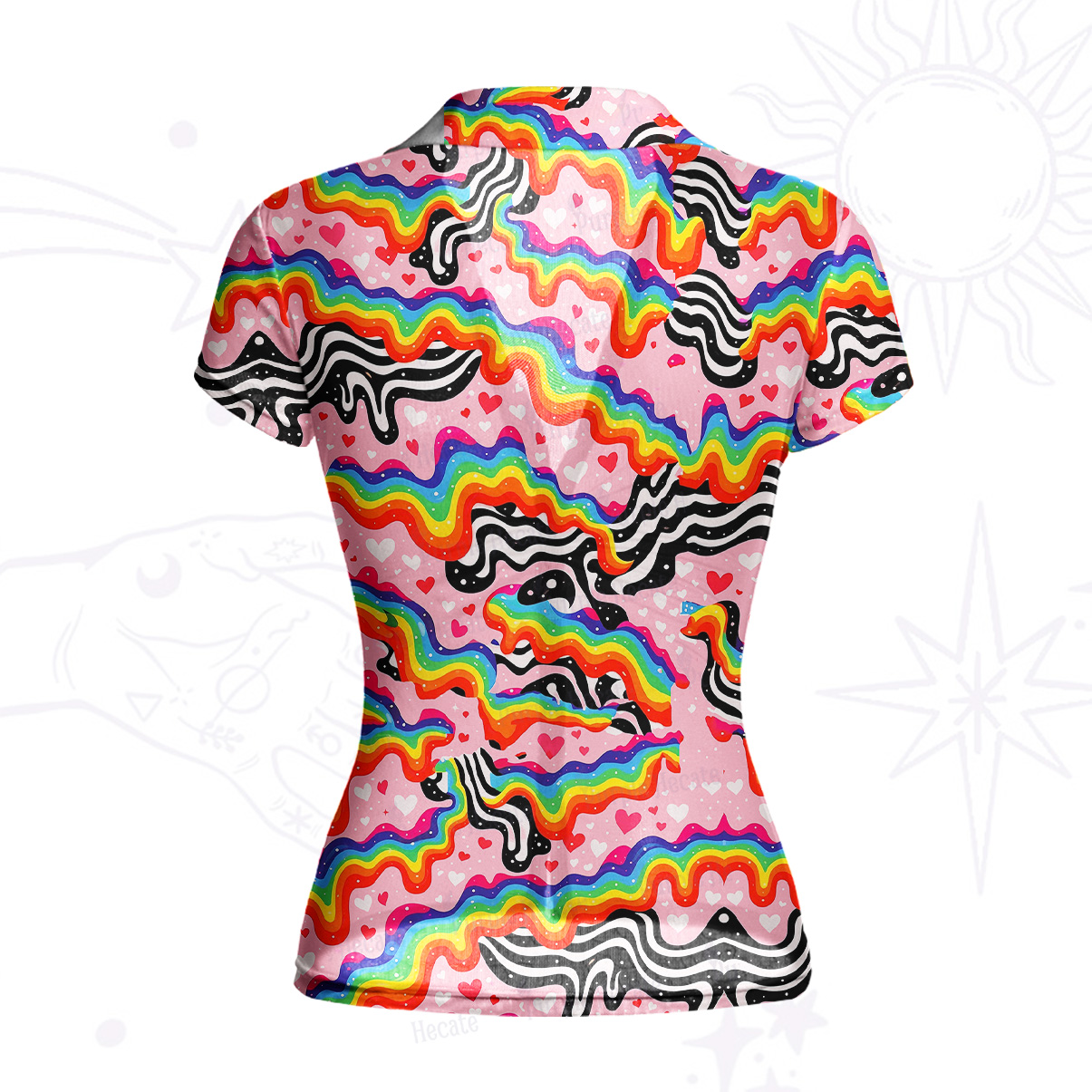 Purplehecate Groovy Melty Rainbow Hearts Wavy Mesh Button Up Shirt